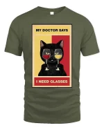 Funny Cat Wine Glasses Pun Graphic T-Shirt - military green t-shirt on white background
