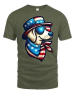 Patriotic Dog USA Flag Graphic T-Shirt American Dog Tee - military green t-shirt on white background