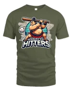 Heavy Hitters Funny Baseball Power Hitter Graphic T-Shirt - military green t-shirt on white background