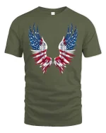 Patriotic American Flag Angel Wings Graphic T-Shirt - military green t-shirt on white background