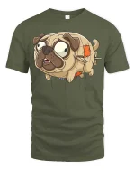 Funny Frankenpug Cartoon Graphic T-Shirt Cute Pug Tee - military green t-shirt on white background