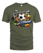 Soccer Fan Graphic T-Shirt Football Goal Trophy Sports Tee - military green t-shirt on white background