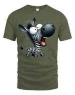 Funny Cartoon Zebra Graphic T-Shirt Cute Animal Humor Tee - military green t-shirt on white background