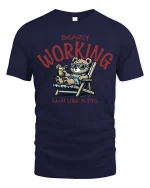 Bearly Working Funny Bear Relaxing Graphic T-Shirt - navy t-shirt on white background
