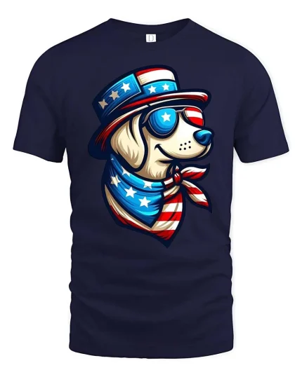 Patriotic Dog USA Flag Graphic T-Shirt American Dog Tee - navy t-shirt on white background