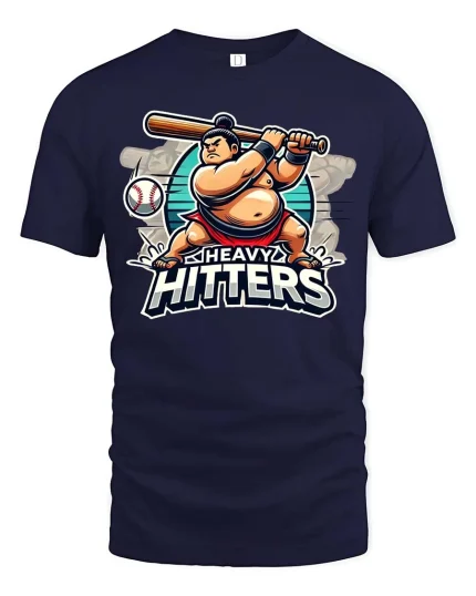 Heavy Hitters Funny Baseball Power Hitter Graphic T-Shirt - navy t-shirt on white background