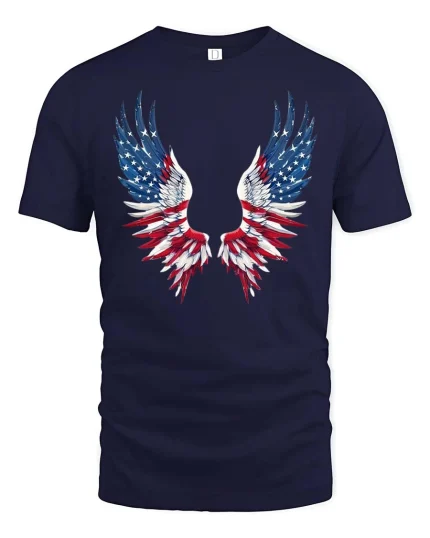 Patriotic American Flag Angel Wings Graphic T-Shirt - navy t-shirt on white background
