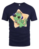 Cute Dragon Singer Cartoon Graphic T-Shirt - navy t-shirt on white background