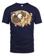 Funny Frankenpug Cartoon Graphic T-Shirt Cute Pug Tee - navy t-shirt on white background