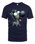 Funny Cartoon Zebra Graphic T-Shirt Cute Animal Humor Tee - navy t-shirt on white background