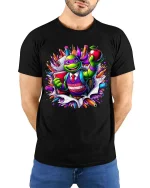 Funny Turtle Back To School Cartoon Graphic T-Shirt - model wearing black tee with hands behind back