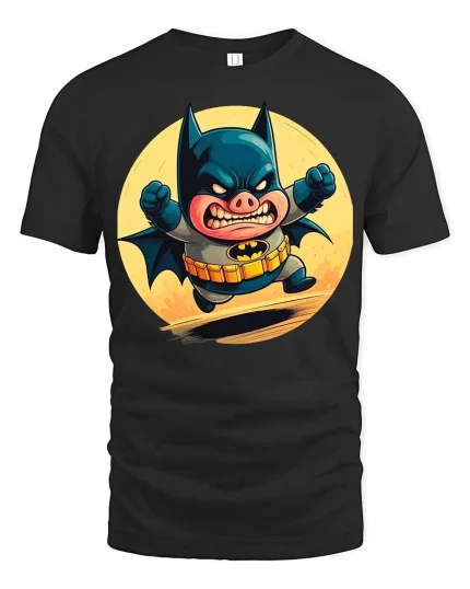 Angry Pig Superhero T-Shirt Funny Comic Animal Hero Tee - black t-shirt on white background