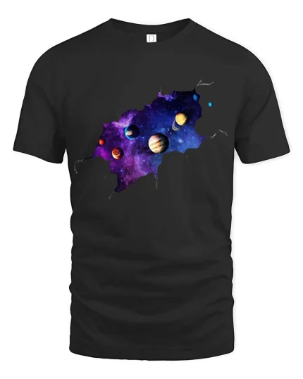 Solar System Galaxy T-Shirt Cosmic Space Planets Graphic - black t-shirt on white background