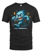 Funny Electric Monster T-Shirt Cool Energy Cartoon Tee - black t-shirt on white background