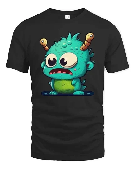 Cute Alien Monster T-Shirt Funny Cartoon Creature Tee - black t-shirt on white background