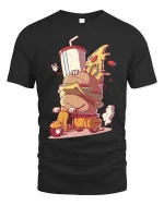 Funny Fast Food Scooter T-Shirt Burger Pizza Cartoon Tee - black t-shirt on white background