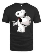 Funny Dog Holding Dog Head T-Shirt Cartoon Humor Tee - black t-shirt on white background
