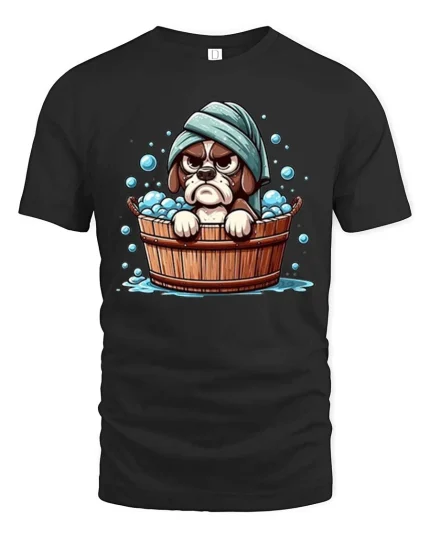 Grumpy Dog Bath T-Shirt Funny Cute Puppy Bath Time Tee - black t-shirt on white background