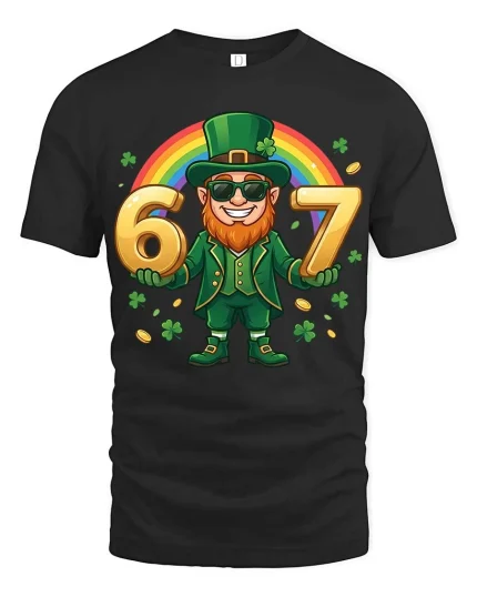 Lucky 67 Leprechaun T-Shirt Funny St Patrick Day Tee - black t-shirt on white background