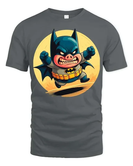 Angry Pig Superhero T-Shirt Funny Comic Animal Hero Tee - gray t-shirt on white background