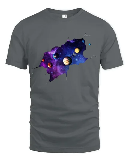 Solar System Galaxy T-Shirt Cosmic Space Planets Graphic - gray t-shirt on white background
