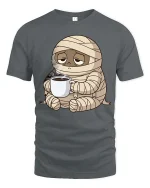 Funny Tired Mummy Coffee T-Shirt Cute Halloween Monster - gray t-shirt on white background