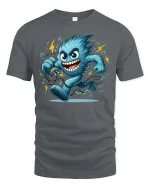 Funny Electric Monster T-Shirt Cool Energy Cartoon Tee - gray t-shirt on white background