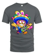 Funny Fiesta Skeleton Guitar T-Shirt Colorful Party Tee - gray t-shirt on white background