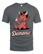 Cute Demonic Devil Cartoon T-Shirt Funny Halloween Tee - gray t-shirt on white background