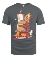 Funny Fast Food Scooter T-Shirt Burger Pizza Cartoon Tee - gray t-shirt on white background