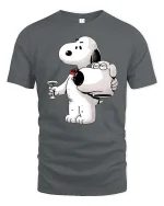 Funny Dog Holding Dog Head T-Shirt Cartoon Humor Tee - gray t-shirt on white background