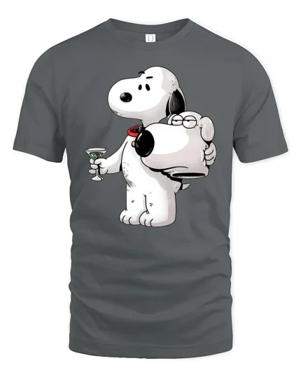 Funny Dog Holding Dog Head T-Shirt Cartoon Humor Tee - gray t-shirt on white background