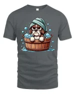 Grumpy Dog Bath T-Shirt Funny Cute Puppy Bath Time Tee - gray t-shirt on white background