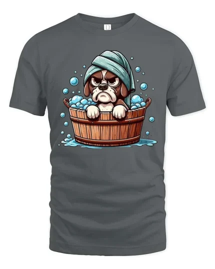 Grumpy Dog Bath T-Shirt Funny Cute Puppy Bath Time Tee - gray t-shirt on white background