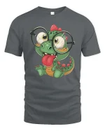 Cute Dinosaur With Glasses T-Shirt Funny Dino Cartoon Tee - gray t-shirt on white background