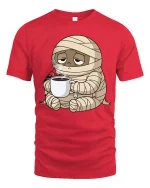 Funny Tired Mummy Coffee T-Shirt Cute Halloween Monster - red t-shirt on white background