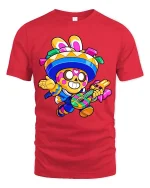 Funny Fiesta Skeleton Guitar T-Shirt Colorful Party Tee - red t-shirt on white background