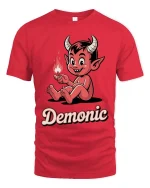 Cute Demonic Devil Cartoon T-Shirt Funny Halloween Tee - red t-shirt on white background