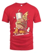 Funny Fast Food Scooter T-Shirt Burger Pizza Cartoon Tee - red t-shirt on white background