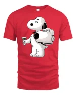 Funny Dog Holding Dog Head T-Shirt Cartoon Humor Tee - red t-shirt on white background