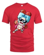 Funny Boxer Cartoon T-Shirt Cool Fighting Character Tee - red t-shirt on white background
