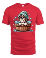 Grumpy Dog Bath T-Shirt Funny Cute Puppy Bath Time Tee - red t-shirt on white background