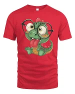 Cute Dinosaur With Glasses T-Shirt Funny Dino Cartoon Tee - red t-shirt on white background