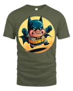 Angry Pig Superhero T-Shirt Funny Comic Animal Hero Tee - military green t-shirt on white background