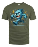 Funny Electric Monster T-Shirt Cool Energy Cartoon Tee - military green t-shirt on white background