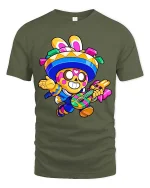Funny Fiesta Skeleton Guitar T-Shirt Colorful Party Tee - military green t-shirt on white background