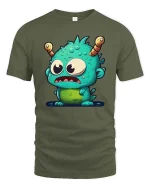 Cute Alien Monster T-Shirt Funny Cartoon Creature Tee - military green t-shirt on white background