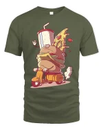 Funny Fast Food Scooter T-Shirt Burger Pizza Cartoon Tee - military green t-shirt on white background