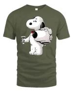 Funny Dog Holding Dog Head T-Shirt Cartoon Humor Tee - military green t-shirt on white background