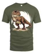 T-Rex Dinosaur T-Shirt Cool Jurassic Dino Graphic Tee - military green t-shirt on white background